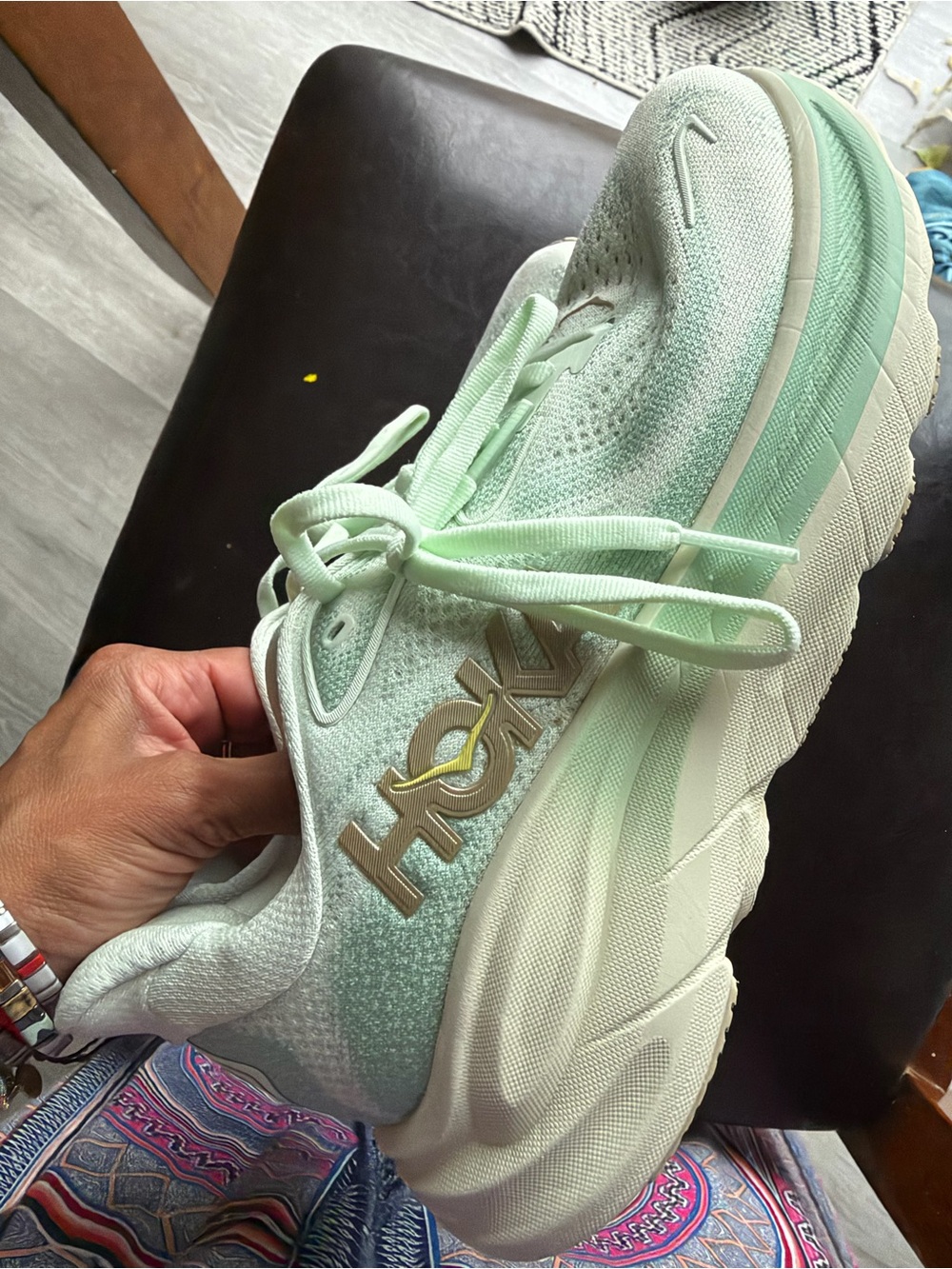 Hoka Women's Mint Green Lace-Up Running Sneakers